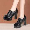 12см Маленький размер 33-43 Туфли Оксфорды из мягкой кожи с глубоким вырезом Женские туфли-лодочки на платформе 2025 Осень Модель обуви на блочном высоком каблуке с мехом