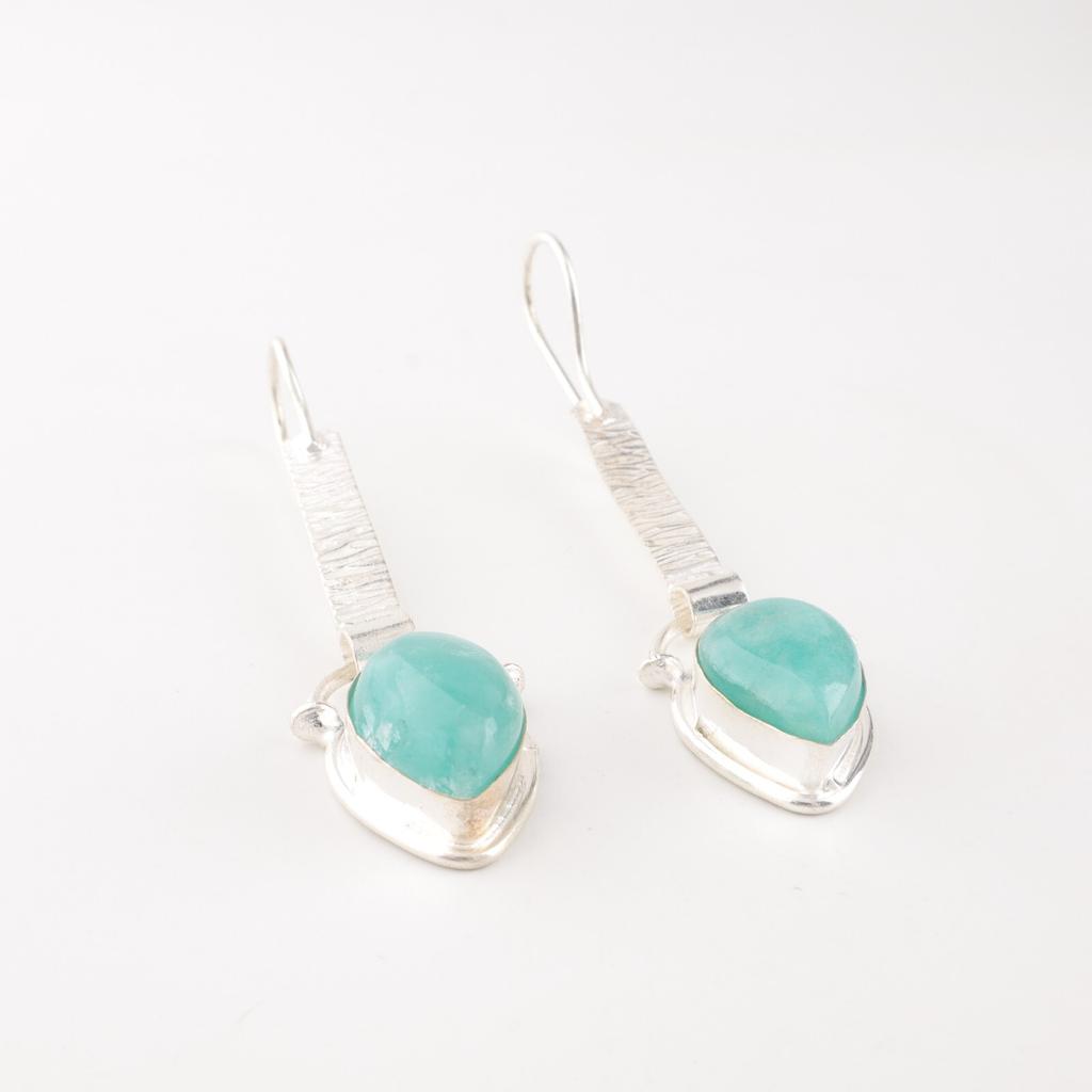 Амазонит Драгоценный камень 925 Стерлинговое серебро Ручная работа Серьги 2,3" Подарок на годовщину EE-166-23