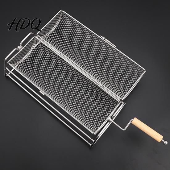 Перекатная корзина для гриля BBQ со съемной ручкой, клетка 360 градусов для вращения на 360 градусов, для пикника, вечеринки, кемпинга на открытом воздухе, сетка из нержавеющей стали
