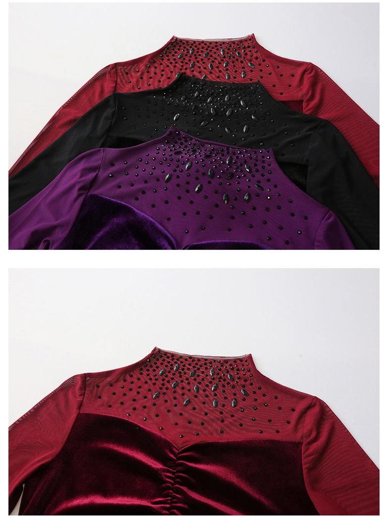 2024 Autumn/Winter V-Neck Women's Long Sleeve Beaded T-Shirt with Stylish Hot Drilled Design