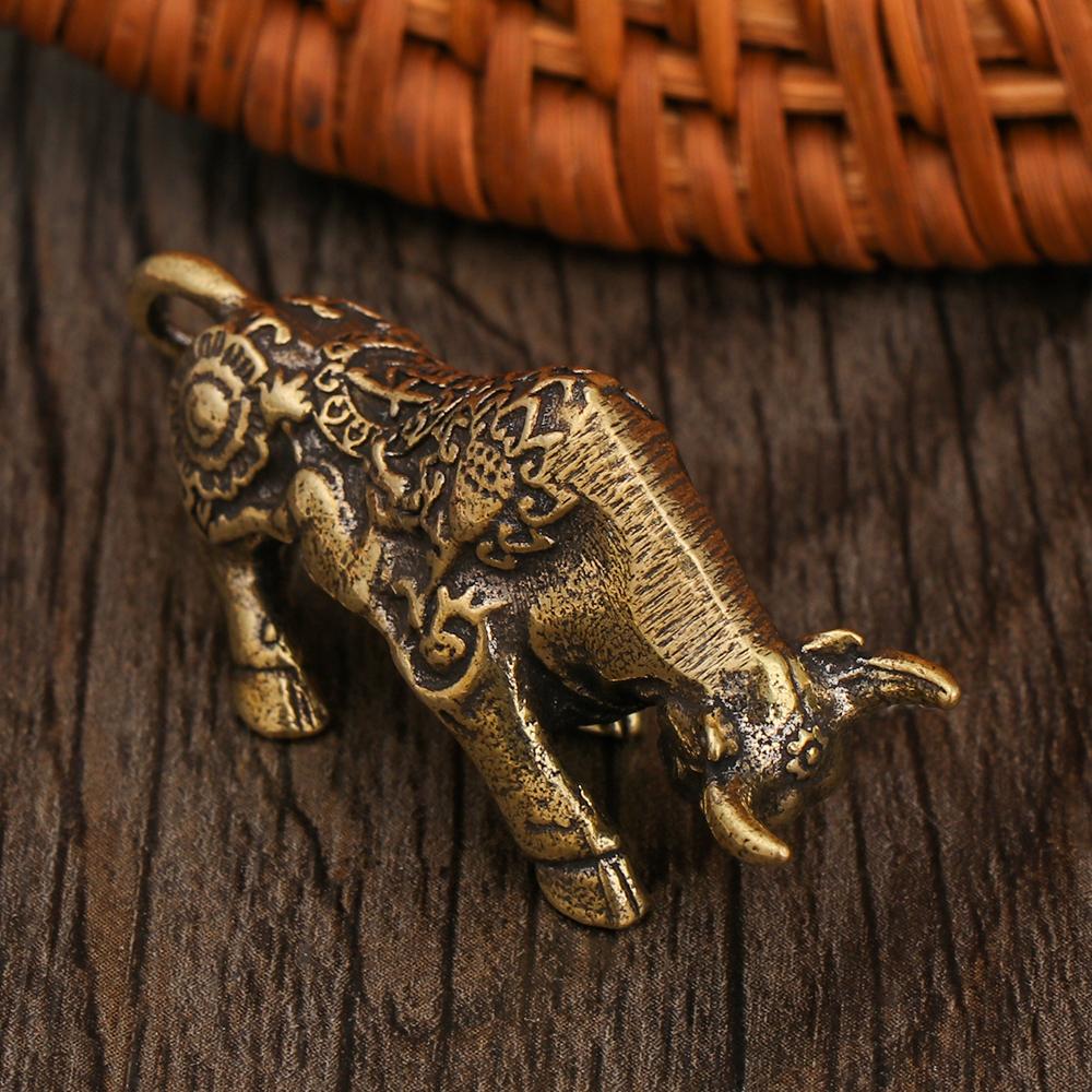 Mini Statue Brass Bull Figurine Desktop Ornament Abstract Animal Sculpture Miniature Zodiac Cattle
