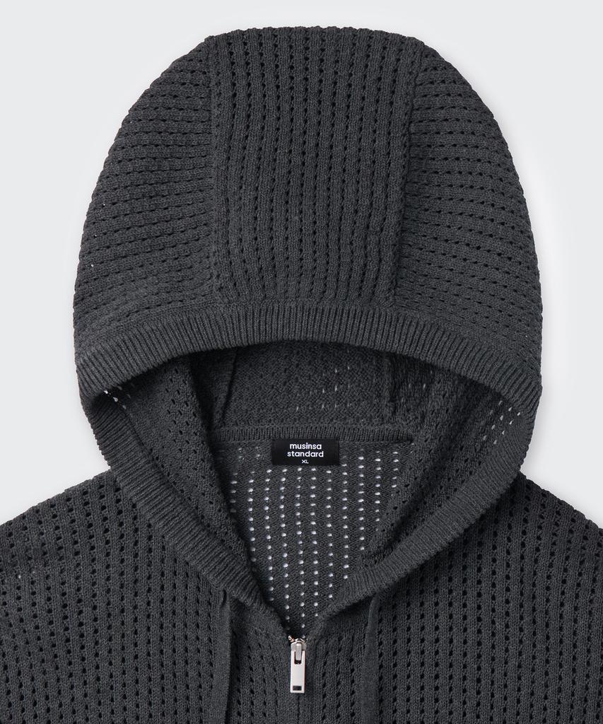 MUSINSA STANDARD Crochet Knit Hooded Zip-Up [Medium Grey]
