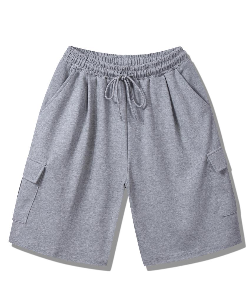 ROCKED GARAGE [Unisex] Bermuda Wide One-Pleat Cargo Sweat Shorts [Grey]