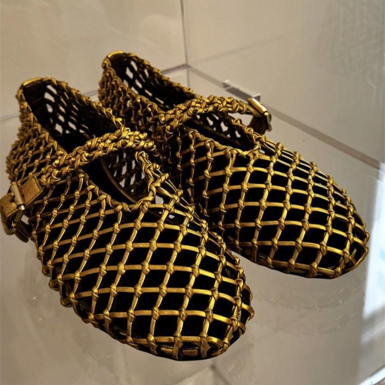 Мода 2025 Лето Балетки Женские Туфли Мэри Джейн Женские На плоской подошве Сетчатые Рыболовная сеть Полые Одинарные туфли Сандалии