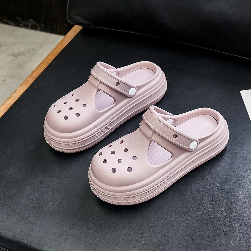 Модные шлепанцы на толстой платформе с закрытым носком женские 2025 лето нескользящая мягкая подошва пляжные сандалии женские с вырезами слайды женские