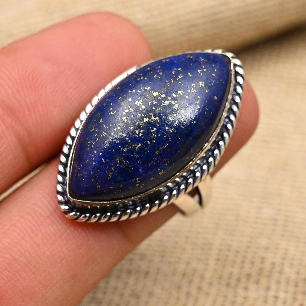 Lapis Lazuli Gemstone Handmade 925 Sterling Silver Ring Jewelry For Christmas