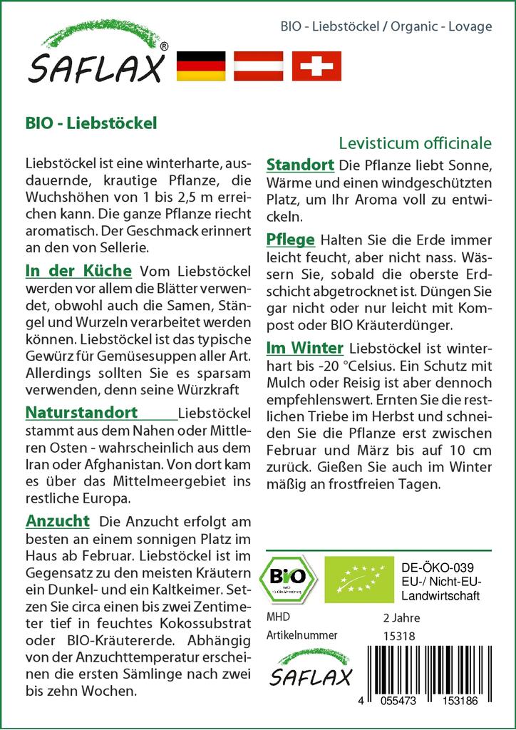 SAFLAX Garden in the Bag - Органический - Любисток - 100 семян - С субстратом в удобном стоячем пакете - Levisticum officinale