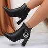 2025 Winter New Pointed British Style High-Heeled Fashion Boots Thick Heel Plus-Size Metal Buckle Boots Women