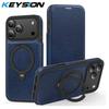 KEYSION Кожаный кошелек-книжка для iPhone 15 16 17 Pro Max Air 16Plus 16e Слот для карт Магнитный 360 Кольцо-подставка Задняя крышка телефона