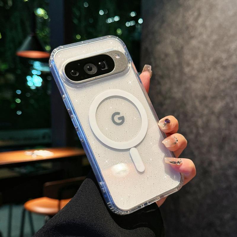 Блестящий прозрачный магнитный чехол с беспроводной зарядкой для Google Pixel 9 Pro XL 8 Pro 8A TPU мягкий край противоударный прозрачный чехол для ПК-телефона