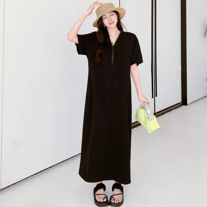 Платье-молния в стиле Хепберн в стиле ретро - женское летнее макси больших размеров, однотонное