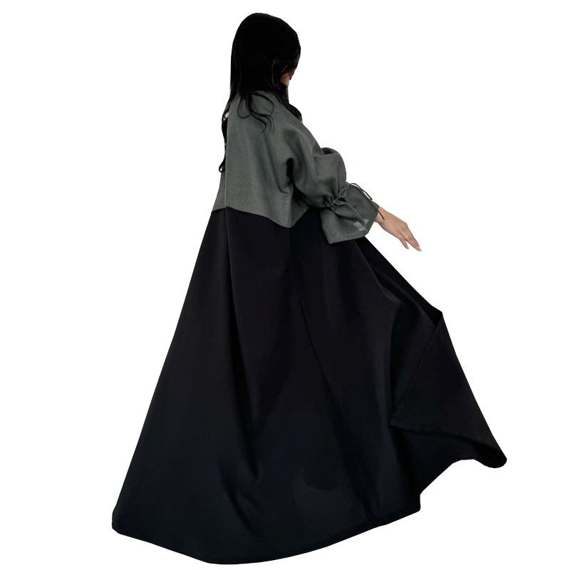 Скромная комбинированная модная абайя с манжетами на кулиске - Ближневосточный стиль