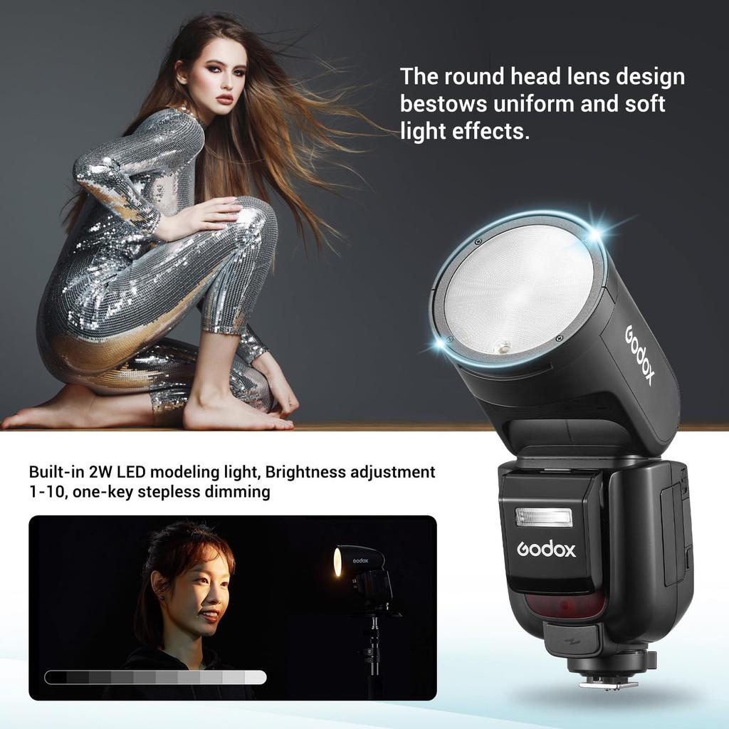 Godox Round Head Camera TTL for Fuji X Includes Detachable 76W Approximately Second Recycle Modeling Conversion LCD Technical Approval Compatible with