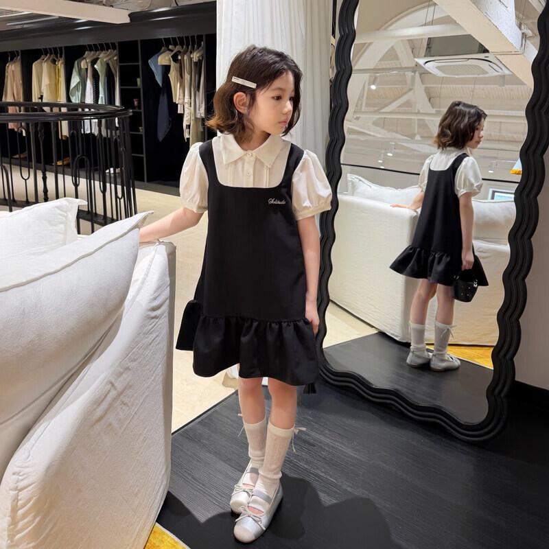SEVEN BOBISKD2613 Girls' Korean Style Fake Two-Piece Summer Dress