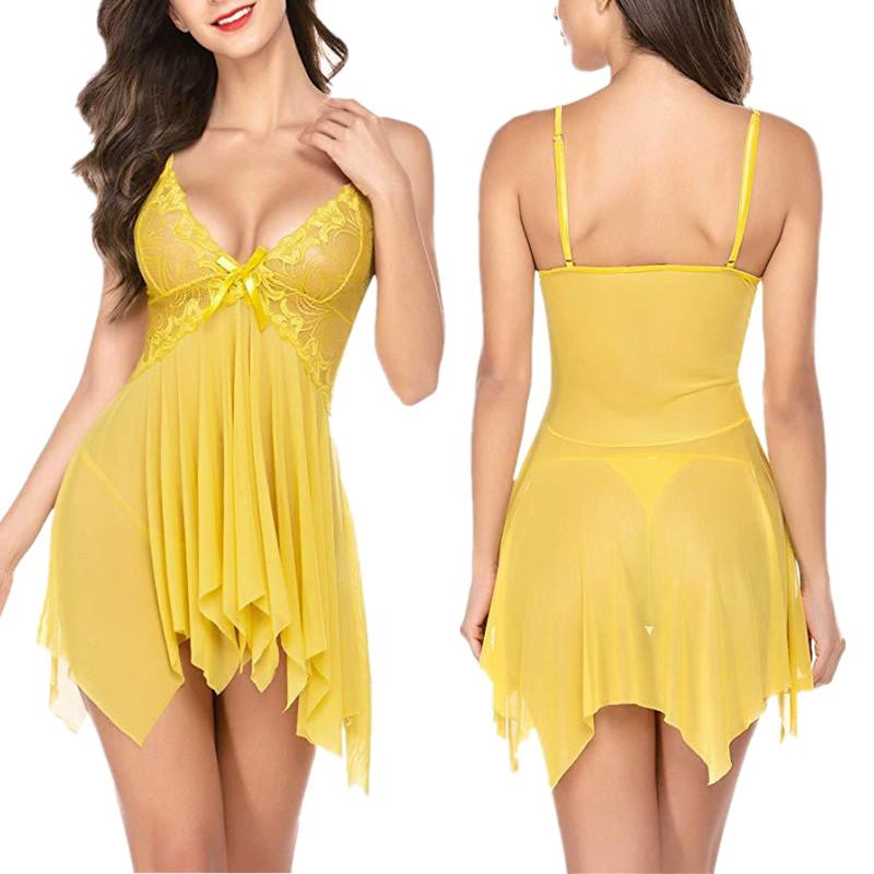 New Sling Lingerie for Women Deep-V Lace Babydoll Sleepwear Boudoir Outfits Plus Size