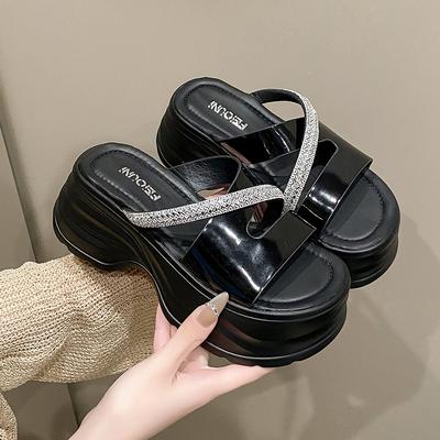 Весна новая мода верхняя одежда стразы танкетка маффин толстая подошва удобные повседневные Бобо крутые тапочки