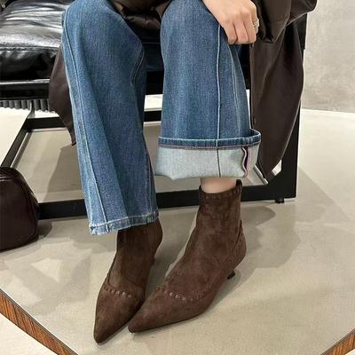 Семья Судинг! Гигантский иностранный стиль~ остроносые короткие ботильоны женские осенние новые на каблуке-рюмочке и короткие ботильоны на высоком каблуке темпераментные тонкие ботинки