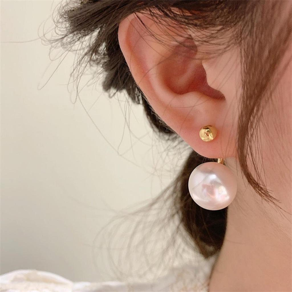 Silver Needle Pearl Earrings: Luxurious, Unique Back-Hanging Design for Women