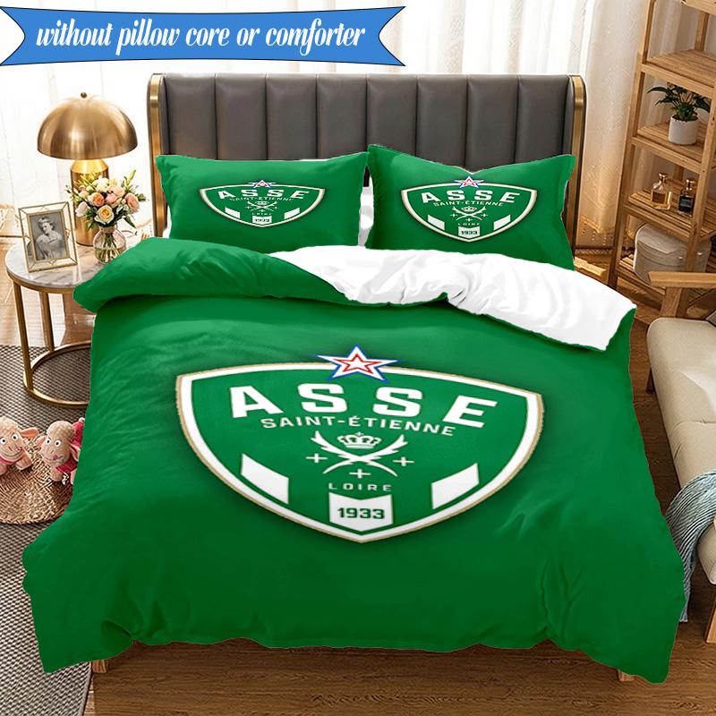 3PCS Asse Saint-etienne Crest Bedding Set 2D Printing (Includes 1 Duvet Cover + 2 Pillowcases Coreless), Bedroom decor,Fan gift