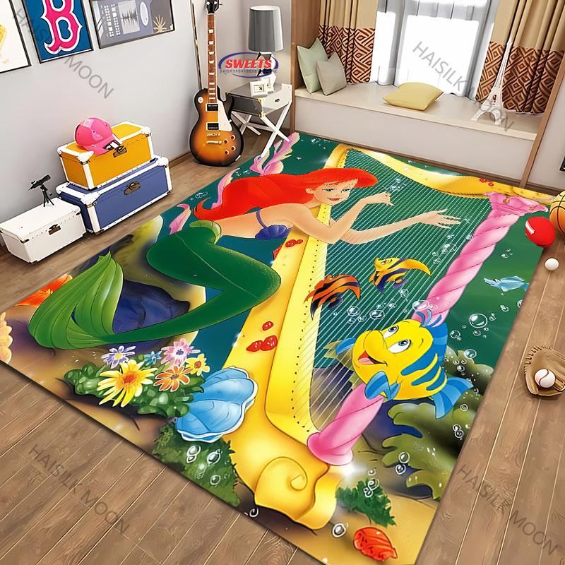 17 Styles Beautiful M-Mermaid Princess Print Carpet Rug for Bedroom Living Room Decor, Kids Play Non-Slip Decor All Seasons Mats