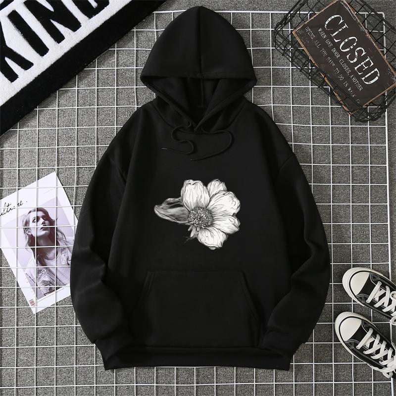Simple Beautiful Sunflower Printed Women Hoodies Harajuku Fleece Hoody Fashion Loose Sportswear Pocket Autumn Woman Clothes