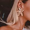 Gold Retro Exaggerated Trendy Party Wedding Big Flower Ear Stud Drop Dangle Floral Earrings Metal
