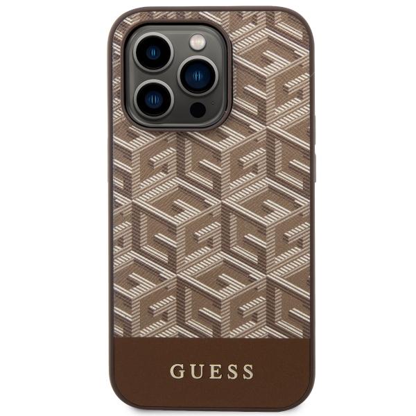 Etui do iPhone 14 Pro Max Guess GCube Stripes MagSafe Brązowe