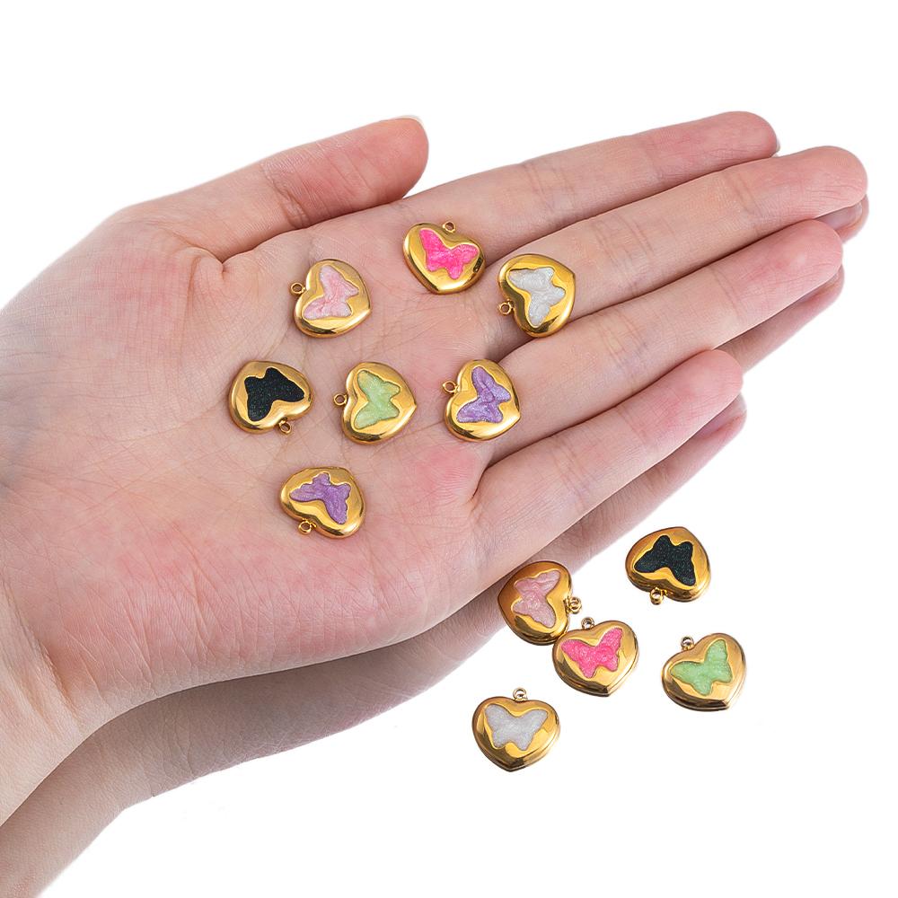 2pcs Enamel Butterfly Lava Love Heart Charms 304 Stainless Steel Pendant Base Crystal Bead DIY Jewelry Making Earrings Necklaces