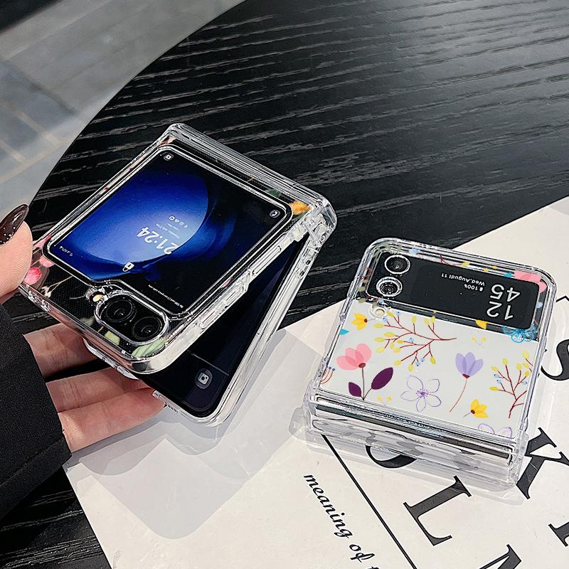 3шт складной противоударный чехол для Samsung Z Flip6 Flip5 Flip4 для Magsafe магнитный красивый цветочный узор прозрачный жесткий тонкий чехол для ПК