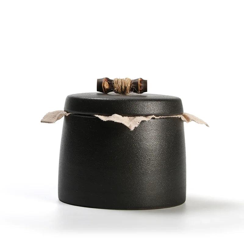 Ceramic Moisture-proof Sealed Tank Tea Caddy Organizer Home Storage Tank retro black ceramic moisture-proof sealed jar Tea Can