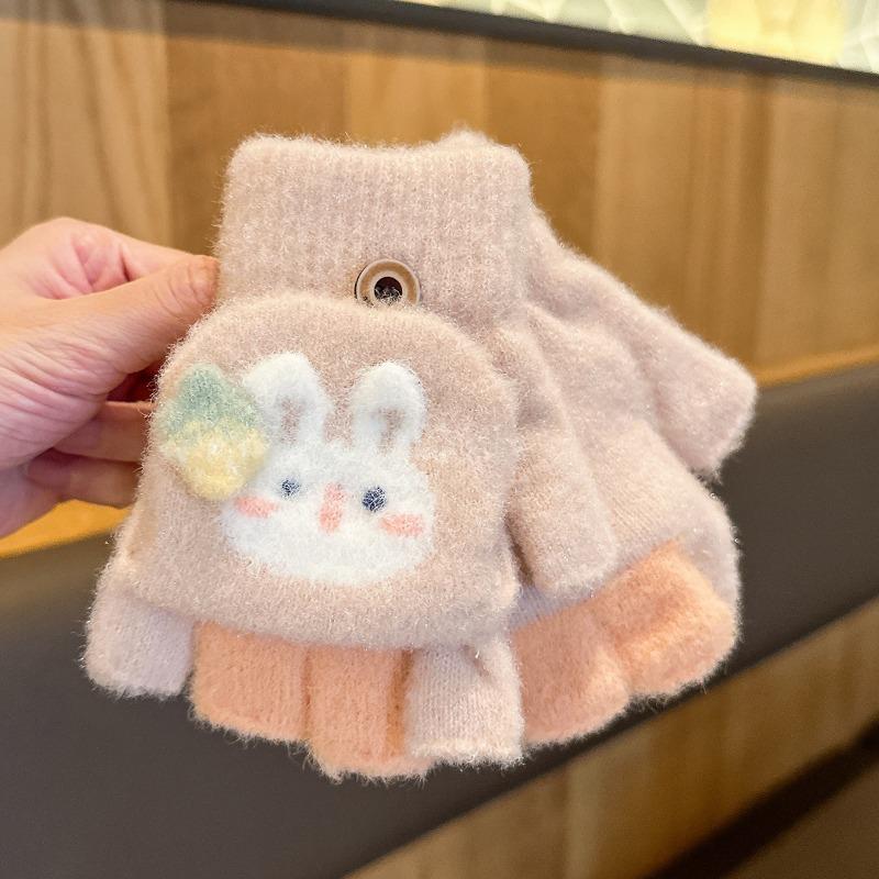 Детские перчатки зимние для девочки для малыша от холода без пальцев с закрытием пальцев милые теплые утолщенные пятипалые откидные для письма