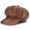 Женский кожаный берет, однотонная универсальная шляпа художника, весенняя восьмиугольная шляпа