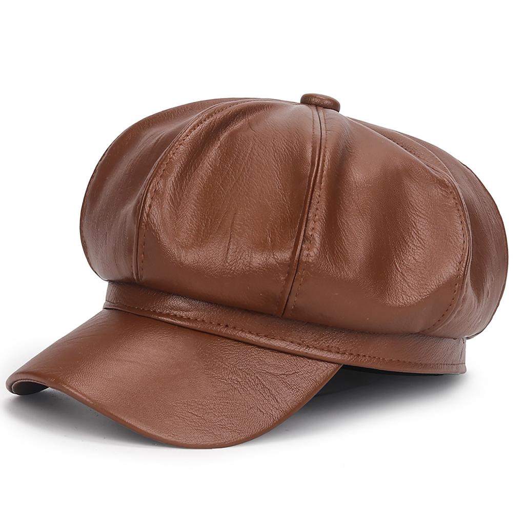 Женский кожаный берет, однотонная универсальная шляпа художника, весенняя восьмиугольная шляпа