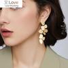Design Irregular Flowers Gold Color Metal Copper Plated Earrings Geometric Exaggeration Long Drop Dangle Earrings