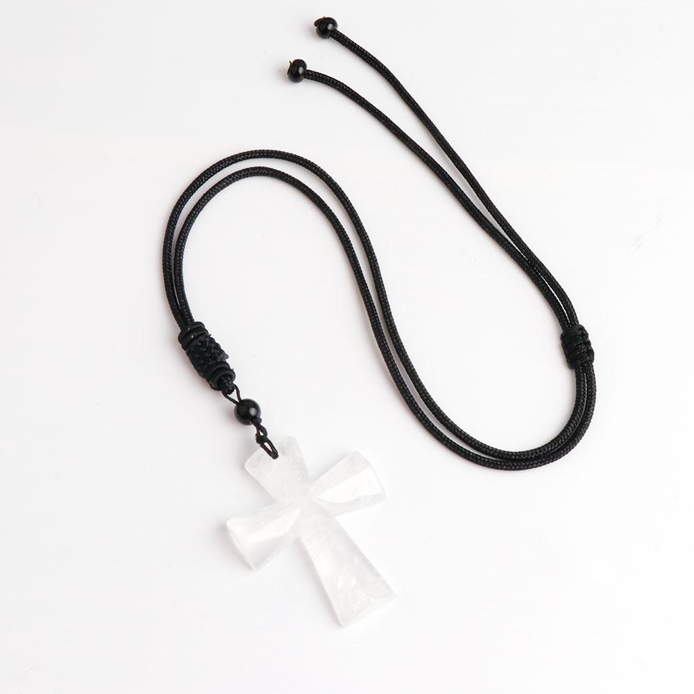 Ожерелье с крестом из агата - полудрагоценный камень, рождественский подарок, цепочка для свитера