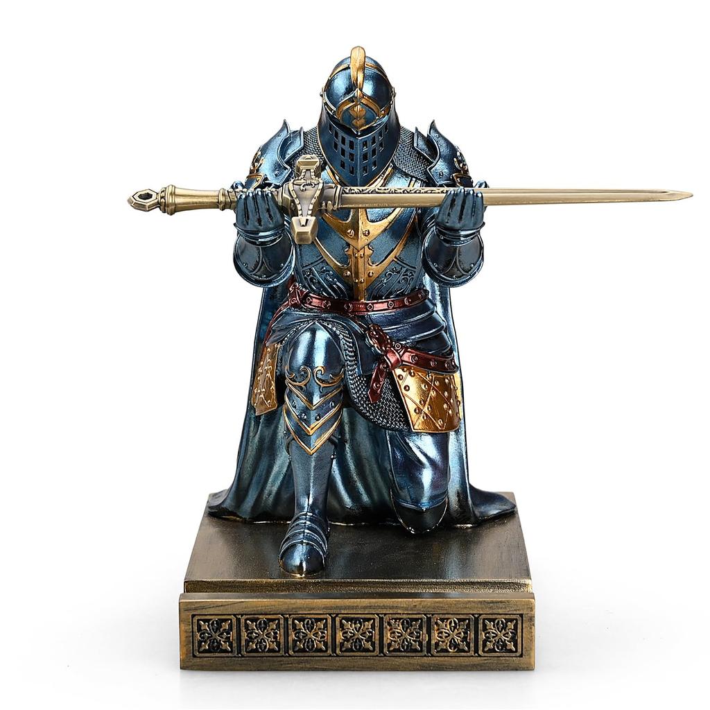 HDMbigmi Kingsguard Leader Cloak Warrior Knight Pen Holder Mobile Phone Stand Ornament Knight Statue Pen Stand Paperweight with Metal Sword Letter