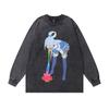 Japanese Retro Cartoon Printing Long-Sleeved Bottoming T-Shirt For Men And Women Hip-Hop Heavy Industry Washing And Doing Old Vintage Long Tee