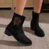 Casual Women's Ankle Boots 2024 Autumn Winter Warm Cotton Shoes Women Suede Mid-heel Embroidered Square Heel Mid-tube Booties