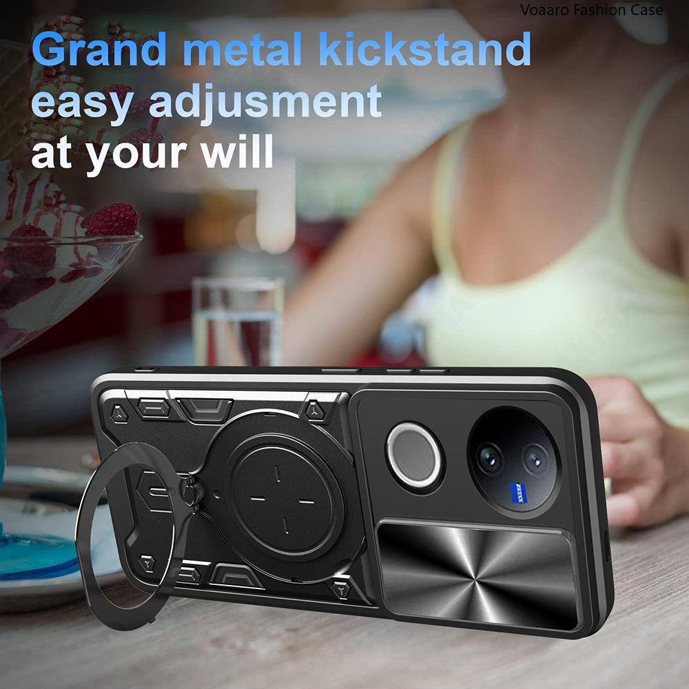 Slide Lens Push Window Armor Funda for Vivo V50 5G Global Case for Vivo V50 5G Global Case Magnetic Ring Stand Holder Cover