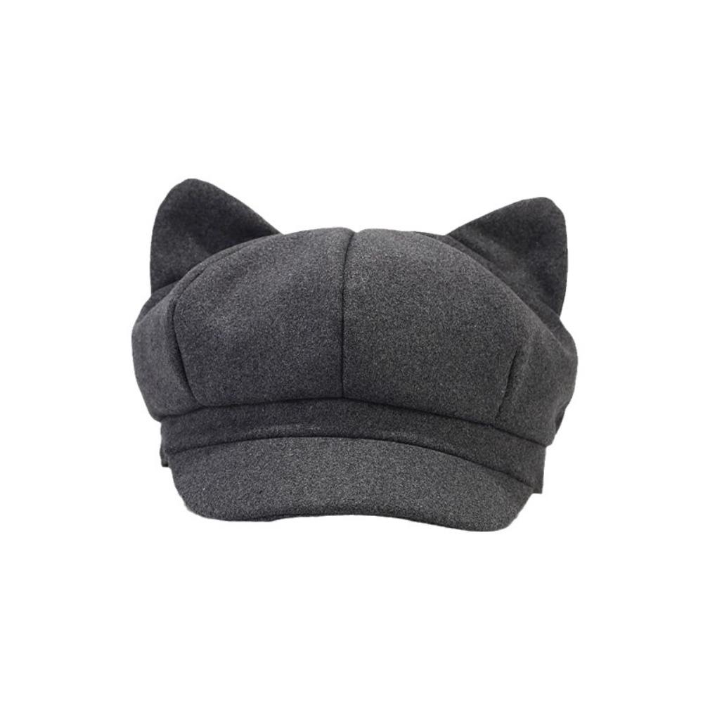 Fashion Beret Hat Warmer Octagonal Cap Cat's Ears Hat Duck Tongue Cap  Women Ladies Girl