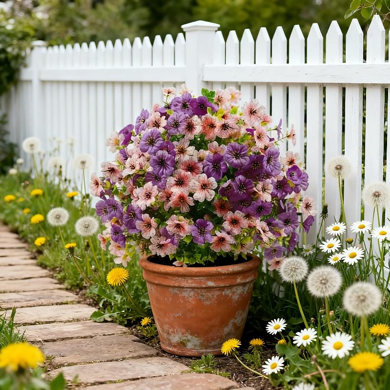 Artificial Violet Flower Stake Waterproof All Season Use Fake Flower Bush for Garden Yard Patio Porch Ornament
