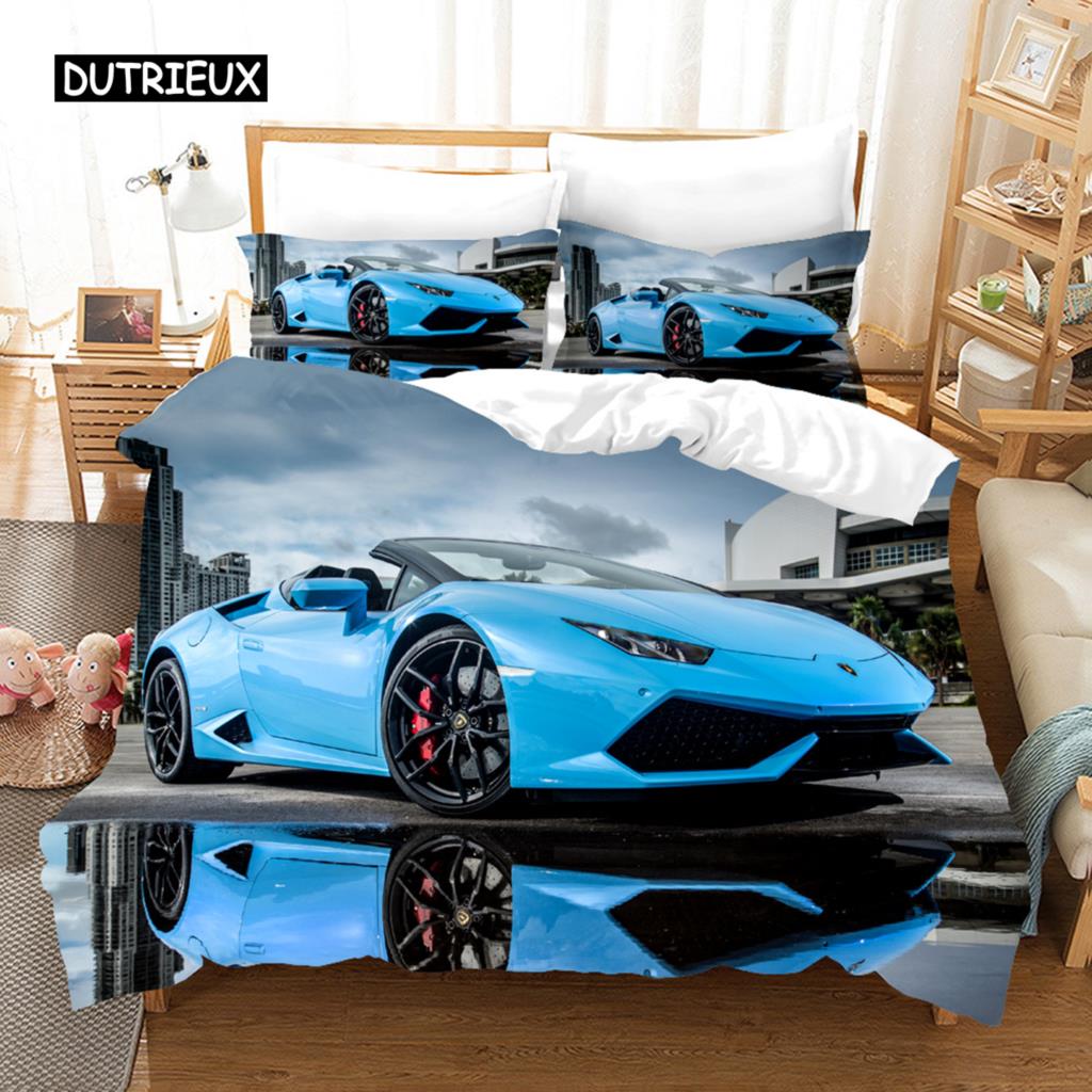 Пододеяльник для спортивного автомобиля Гоночный автомобиль Крутая машина Комплекты постельного белья Полиэстер для подростков Детей Мальчиков Крутое украшение для спальни Современный дизайн Тема