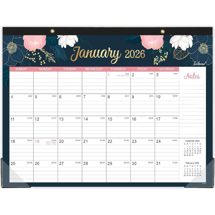 2026 Desk Calendar - Jan. 2026 - Dec. 2026, 12 Months Desk/Wall Calendar 2026, 15" x 12", 2-in-1 Desk Calendar, Holidays, Notes, Cutting-line Design,