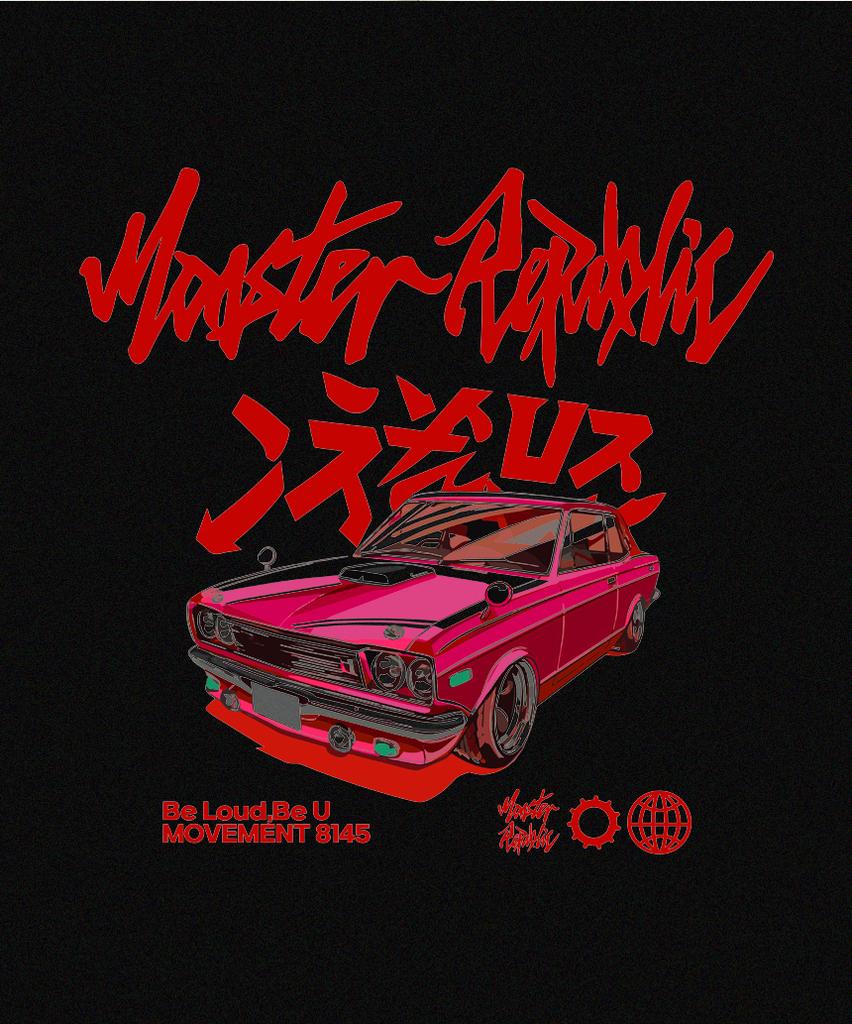 MONSTER REPUBLIC Ретро Дрифт Красная Футболка Черный_8145