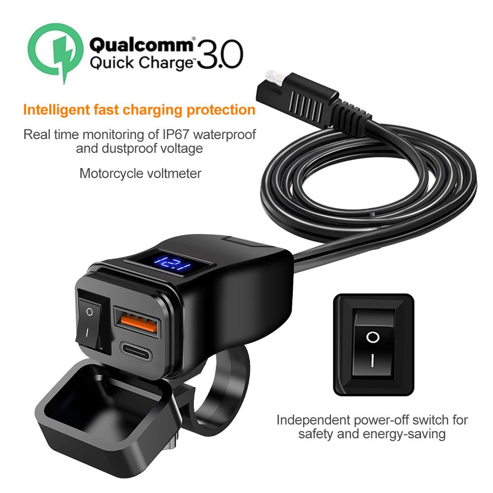 PD QC3.0 USB быстрое зарядное устройство для мотоцикла, водонепроницаемый разъем типа C с вольтметром для мобильного телефона, цифровая зарядка