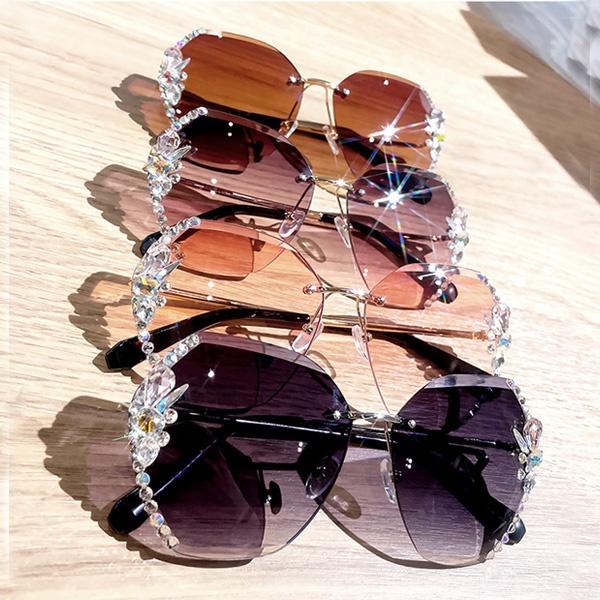 Fashion Vintage Rimless Rhinestone Sunglasses Women Men Retro Cutting Lens Gradient Sun Glasses Female UV400