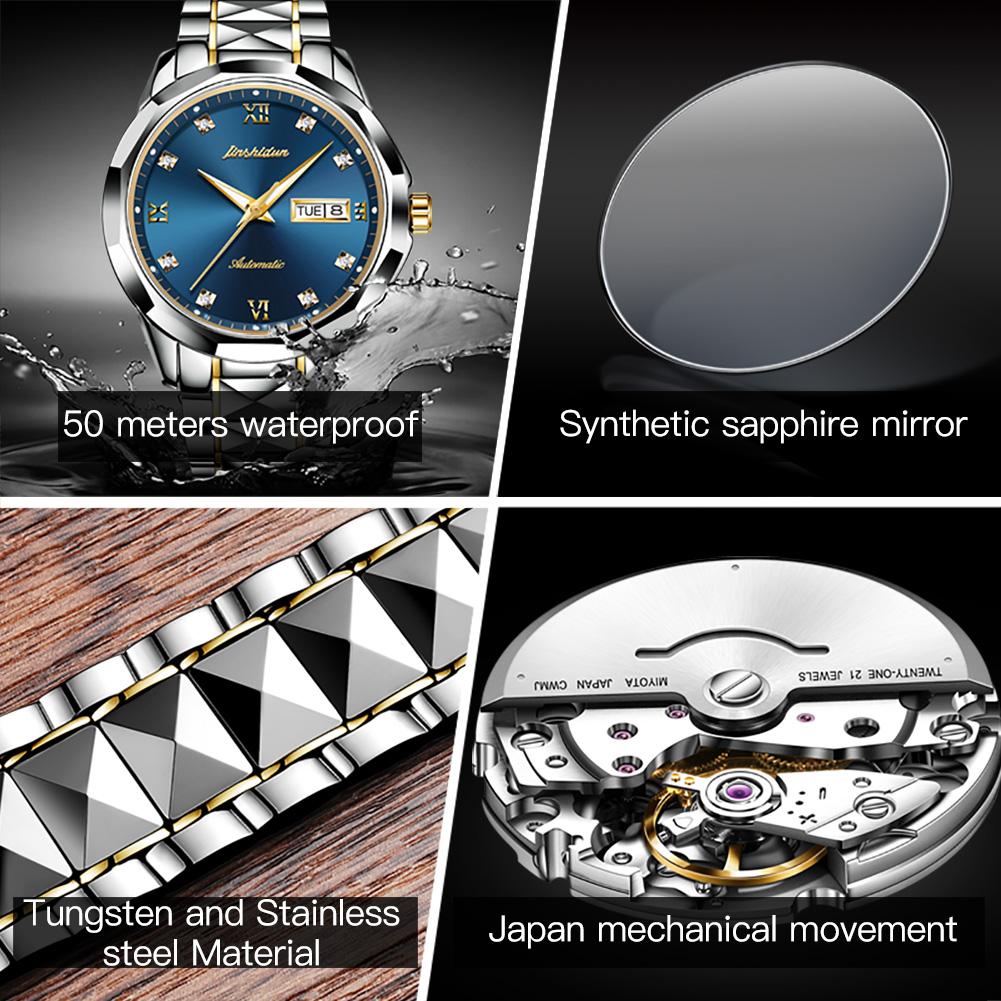 JINSHIDUN New Business and Leisure Men's Watch Automatic Mechanical Watch Luminous Waterproof High-end Business Watch Male