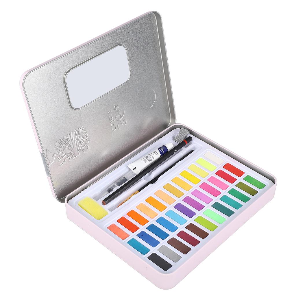 Water Color Paint 36 Bright Colors Quick Drying High Transparency Watercolor Paint Set with Pen Sponge Paper for Art