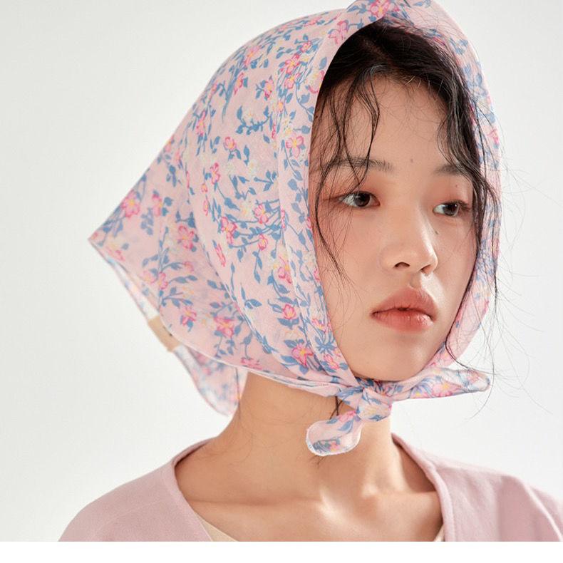 Silk Scarves, Women's Flower Shaped Square Scarves, Breathable In Spring and Summer, Wrapped In Head, Sun Protection, Neck Protection Scarf