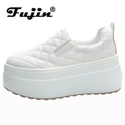 Fujin/8 см, женские кроссовки на танкетке из натуральной кожи, массивные весенне-осенние женские повседневные вулканизированные удобные туфли